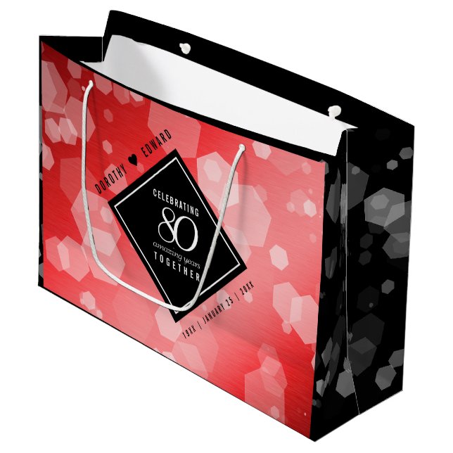 Elegant 80th Ruby Wedding Anniversary Celebration Large Gift Bag (Front Angled)