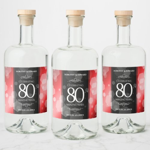 Elegant 80th Ruby Wedding Anniversary Celebration Liquor Bottle Label