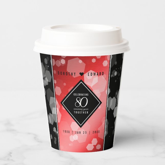 Elegant 80th Ruby Wedding Anniversary Celebration Paper Cups (Front)