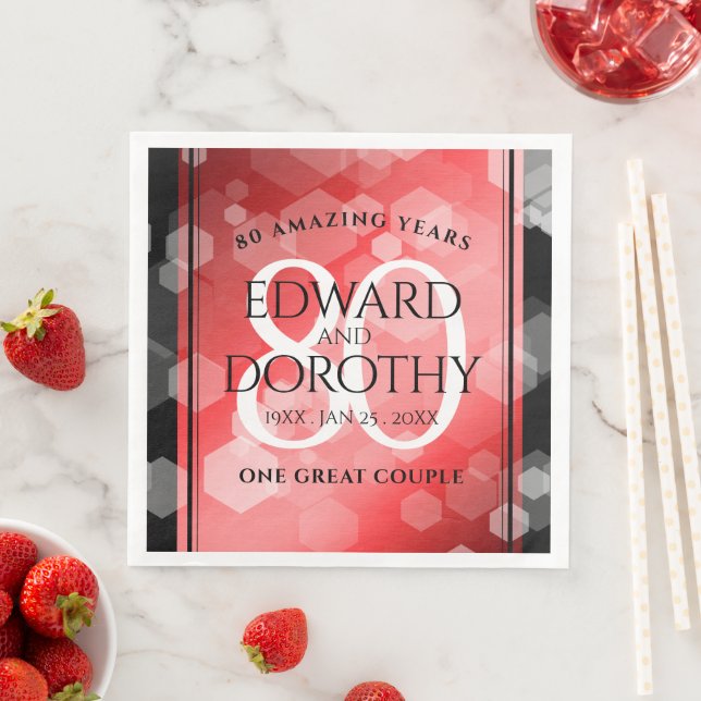 Elegant 80th Ruby Wedding Anniversary Celebration Paper Dinner Napkins (Insitu)
