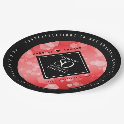 Elegant 80th Ruby Wedding Anniversary Celebration Paper Plates