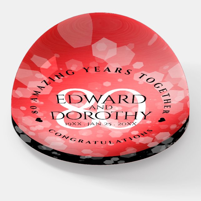 Elegant 80th Ruby Wedding Anniversary Celebration Paperweight (Angled)