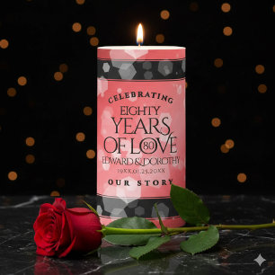 Elegant 80th Ruby Wedding Anniversary Celebration Pillar Candle