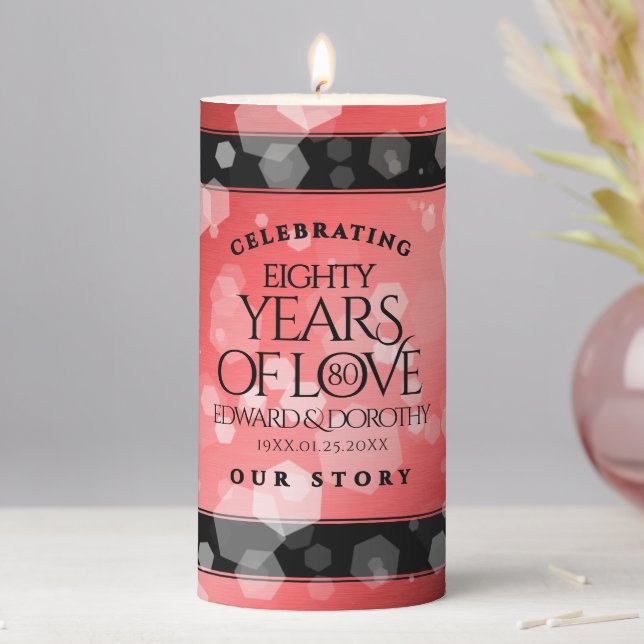 Elegant 80th Ruby Wedding Anniversary Celebration Pillar Candle (In Situ)