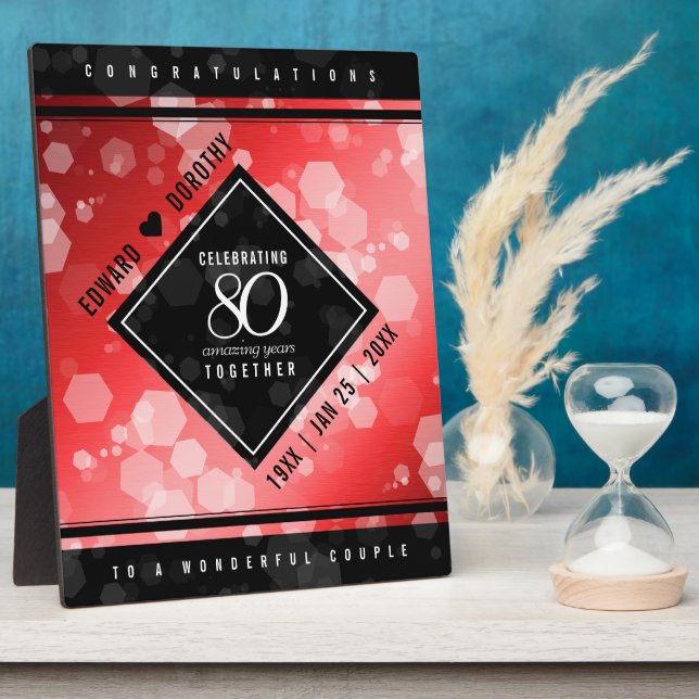 Elegant 80th Ruby Wedding Anniversary Celebration Plaque (Side)