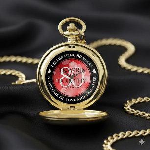 Elegant 80th Ruby Wedding Anniversary Celebration Pocket Watch