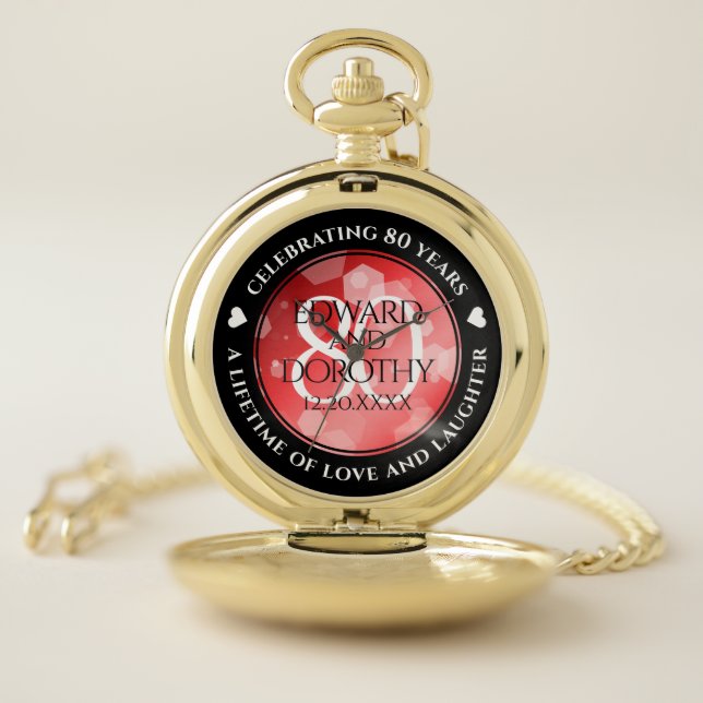 Elegant 80th Ruby Wedding Anniversary Celebration Pocket Watch (Inside)