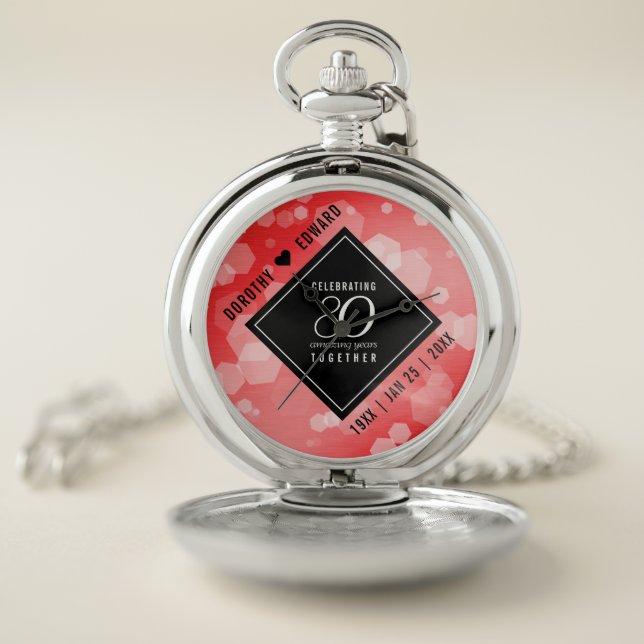 Elegant 80th Ruby Wedding Anniversary Celebration Pocket Watch (Inside)