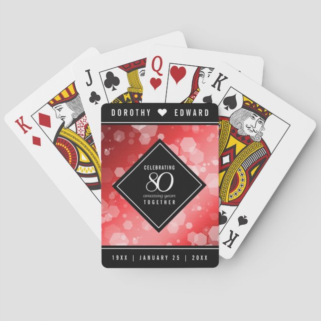 Elegant 80th Ruby Wedding Anniversary Celebration Poker Cards (Back)