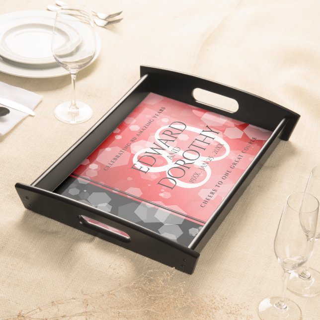 Elegant 80th Ruby Wedding Anniversary Celebration Serving Tray (Front)