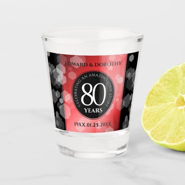 Elegant 80th Ruby Wedding Anniversary Celebration Shot Glass (Front)