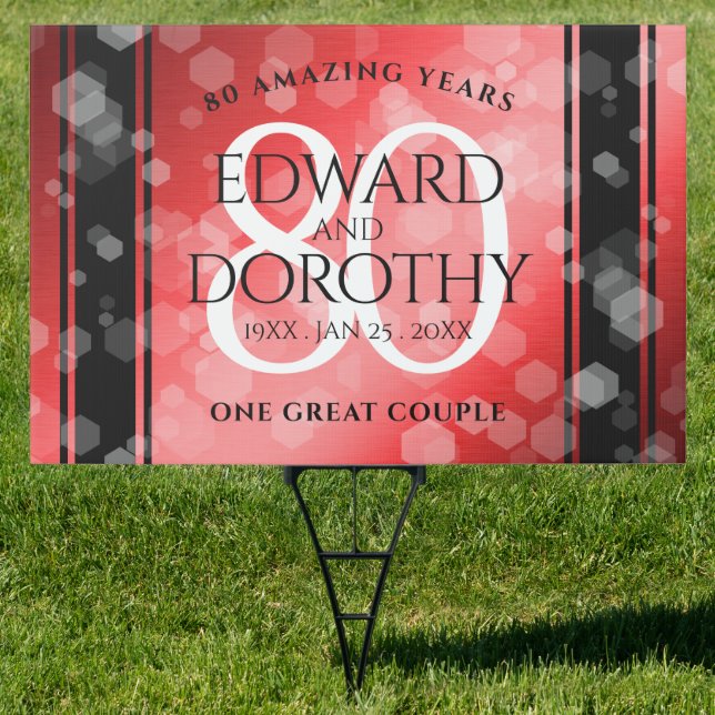 Elegant 80th Ruby Wedding Anniversary Celebration Sign (Insitu)