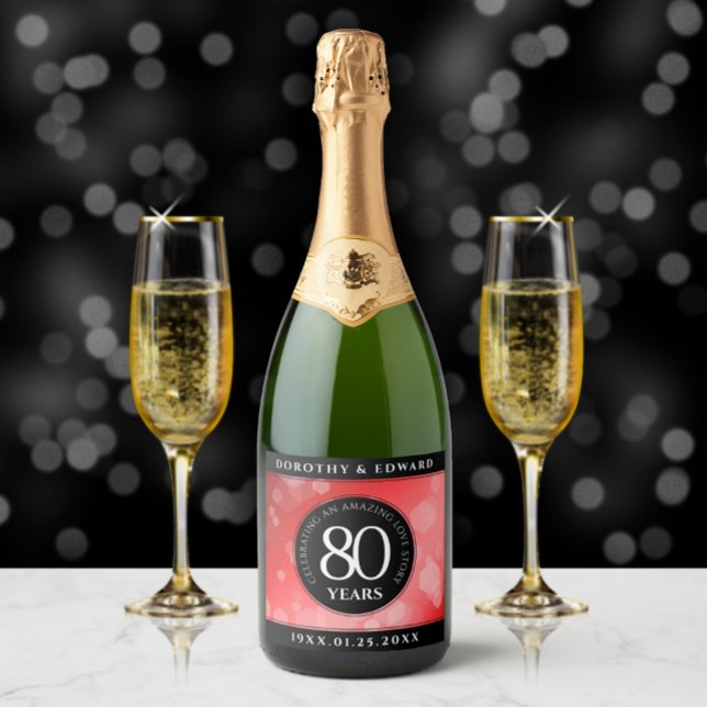 Elegant 80th Ruby Wedding Anniversary Celebration Sparkling Wine Label (Creator Uploaded)