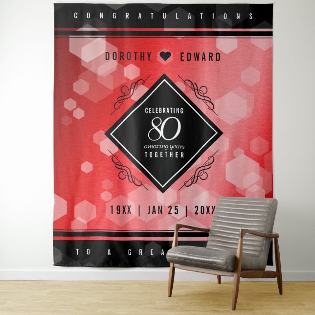 Elegant 80th Ruby Wedding Anniversary Celebration Tapestry (In Situ)
