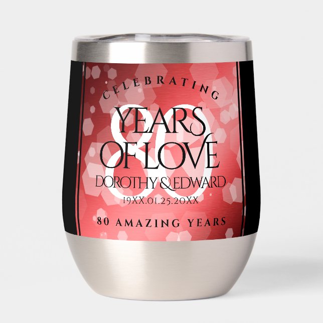 Elegant 80th Ruby Wedding Anniversary Celebration Thermal Wine Tumbler (Back)
