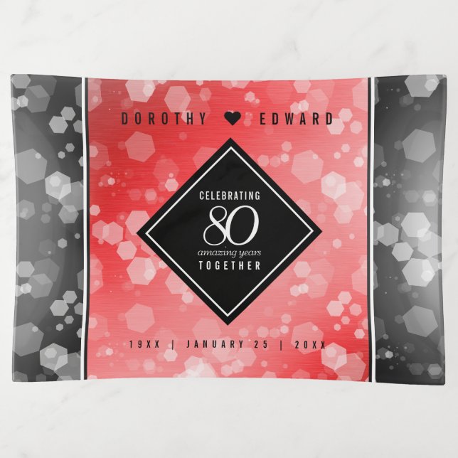 Elegant 80th Ruby Wedding Anniversary Celebration Trinket Tray (Front)