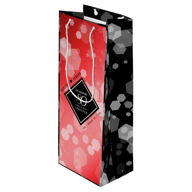 Elegant 80th Ruby Wedding Anniversary Celebration Wine Gift Bag (Front Angled)