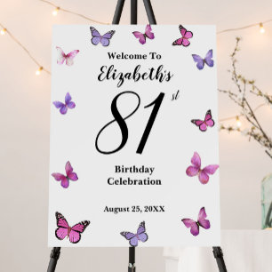 Elegant 81st Birthday Butterfly Welcome Foam Board