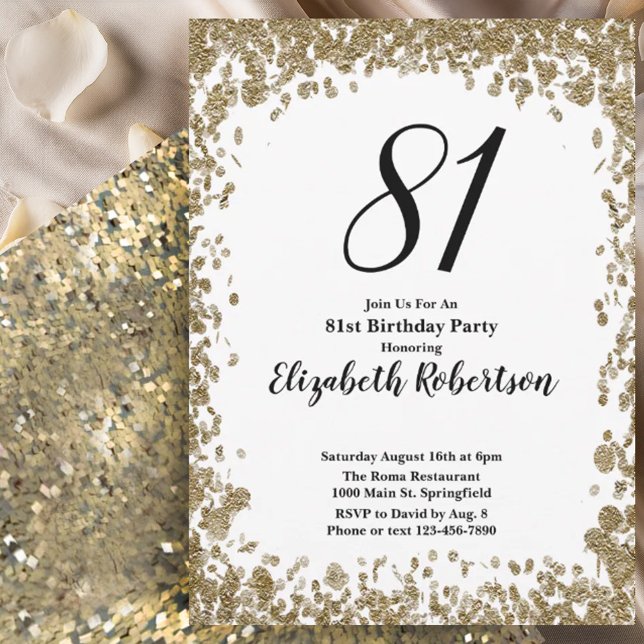 Elegant 81st Birthday Invitation For Her in Gold (Creator Uploaded)