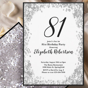 Elegant 81st Birthday Invitation For Her in Silver