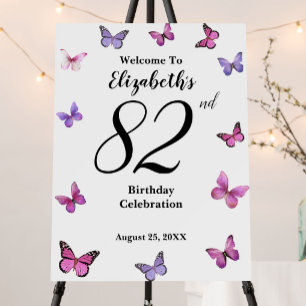 Elegant 82nd Birthday Butterfly Welcome Foam Board