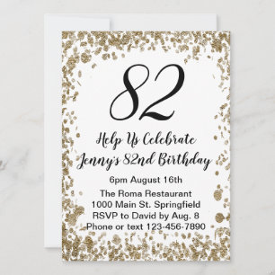 Elegant 82nd Birthday Invitation For Her in Gold