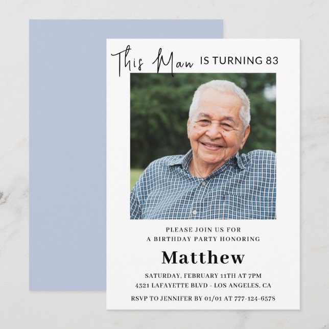 Elegant 83rd birthday invitations Men Photo (Front/Back)