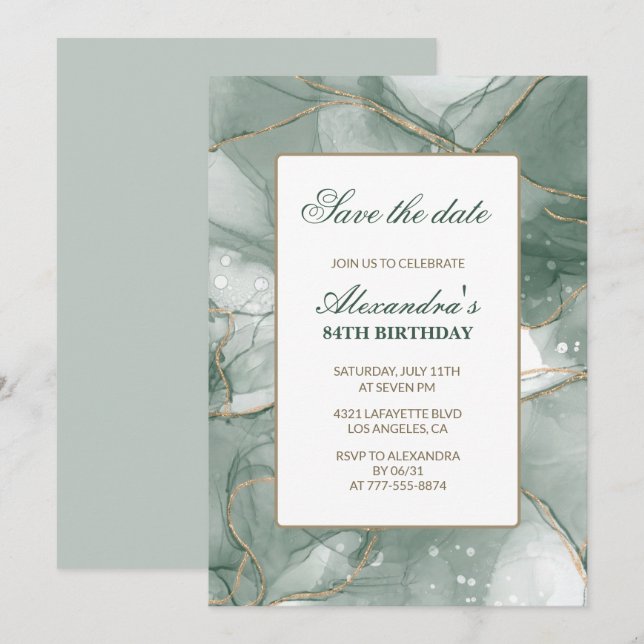 Elegant 84th birthday invitations Save the date  (Front/Back)