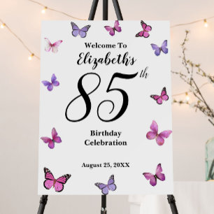 Elegant 85th Birthday Butterfly Welcome Foam Board