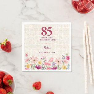 Elegant 85th Birthday for Her - Linen Floral Napkins