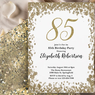 Elegant 85th Birthday Invitation For Her in Gold