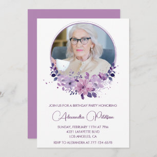 Elegant 85th birthday invitation Photo Floral Boho
