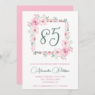 Elegant 85th birthday invitations Floral Pink