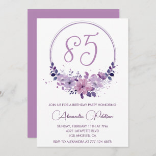 Elegant 85th birthday invitations Floral Purple
