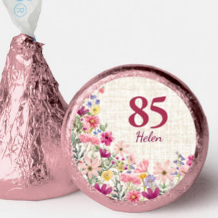 Elegant 85th Birthday Thanks - Linen Floral Hershey®'s Kisses®
