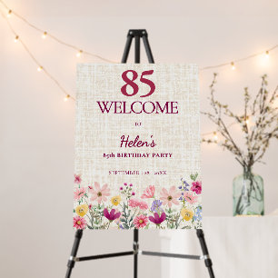 Elegant 85th Birthday Welcome Linen Floral Foam Board