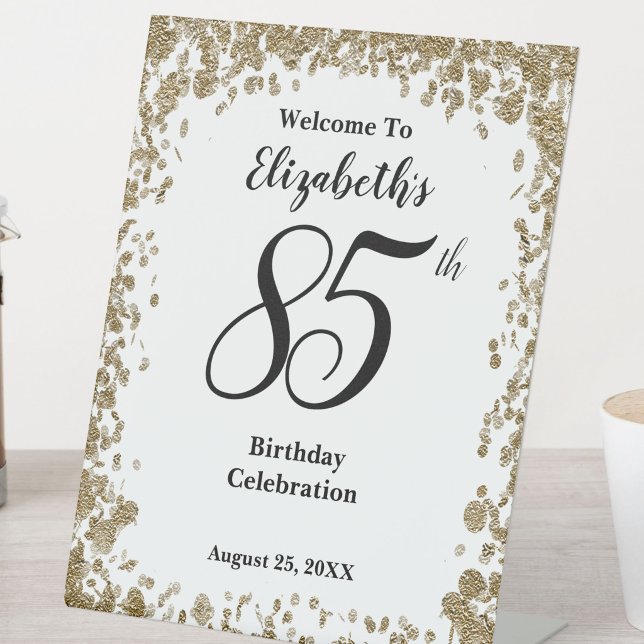 Elegant 85th Birthday Welcome Sign Gold Sequins (Creator Uploaded)