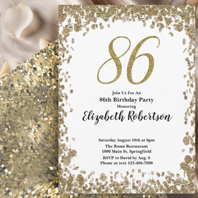 Elegant 86th Birthday Invitation For Her in Gold (Creator Uploaded)