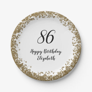 Elegant 86th Birthday Plates With Gold Sequins