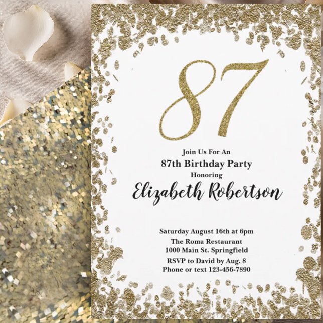 Elegant 87th Birthday Invitation For Her in Gold (Creator Uploaded)