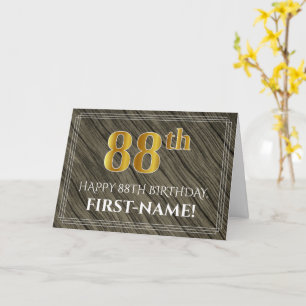 Elegant 88th Birthday: Faux Wood, Faux Gold Look Card