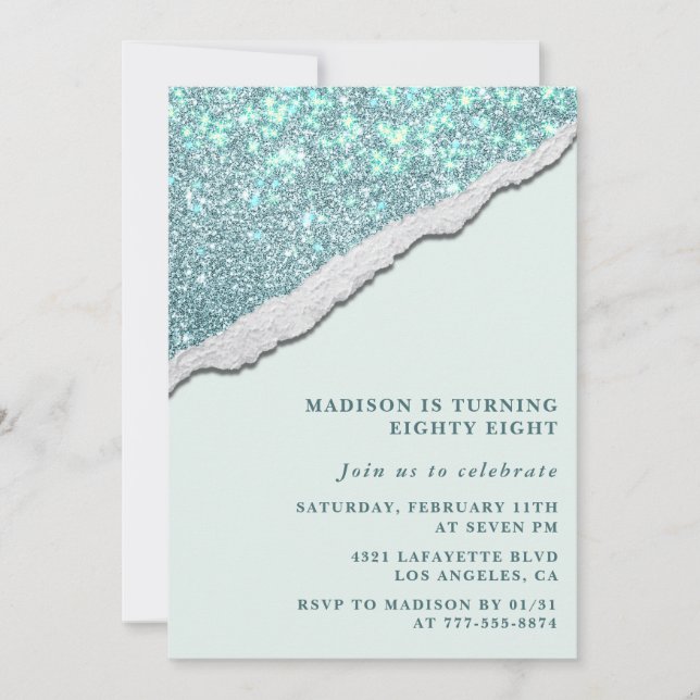 Elegant 88th birthday invitations Sparkle Glitter (Front)
