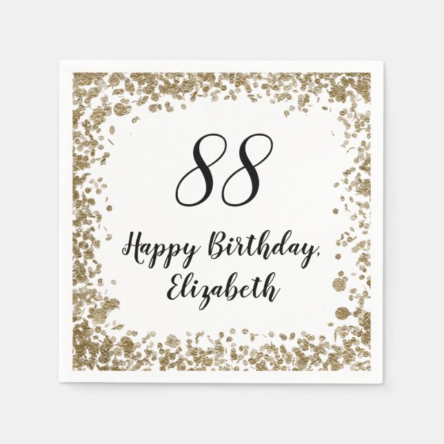 Elegant 88th Birthday Napkins With Gold Sequins (Front)