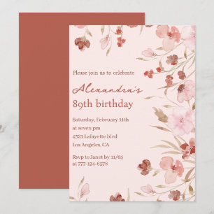 Elegant 89th birthday invitations Floral Chic