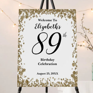 Elegant 89th Birthday Welcome Sign Gold Sequins