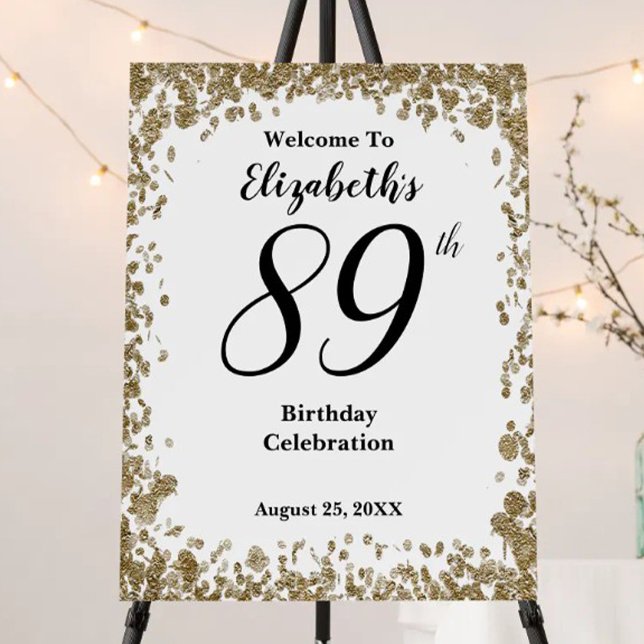 Elegant 89th Birthday Welcome Sign Gold Sequins (Creator Uploaded)