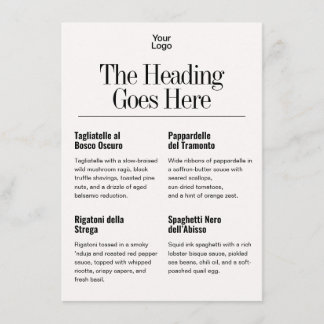 Elegant 8 Dishes Logo White Ivory Business Menu