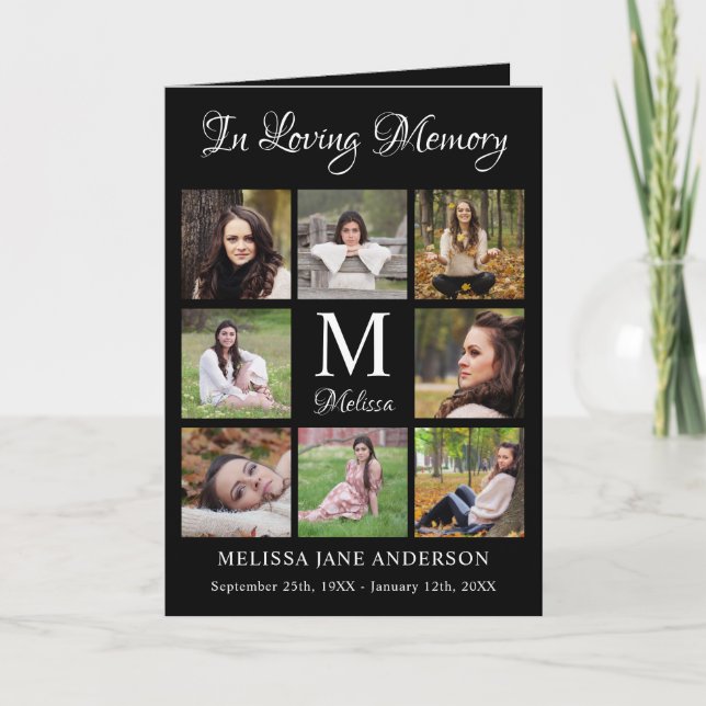 Elegant 8 Photo Loving Memory Memorial Funeral  Program (Front)