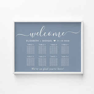 Elegant 8 Table Dusty Blue Wedding Seating Chart