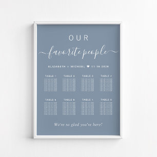 Elegant 8 Table Dusty Blue Wedding Seating Chart